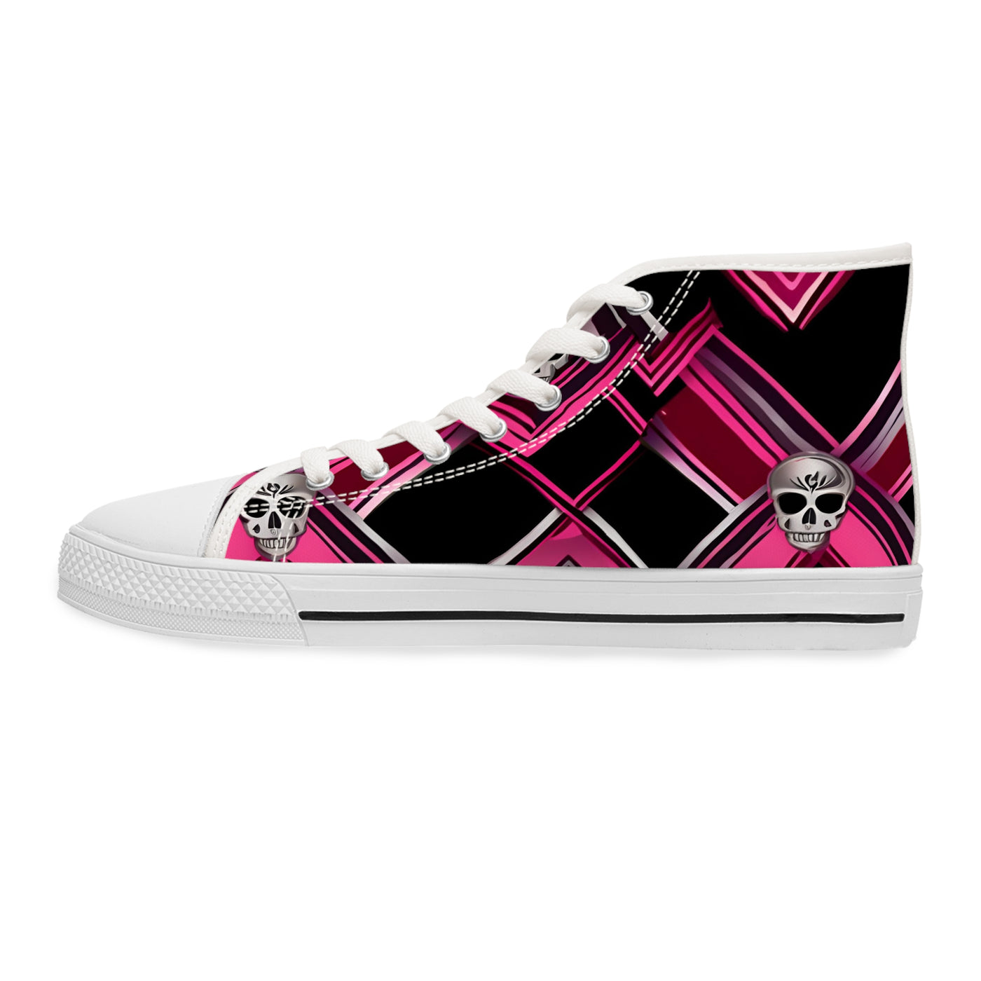 Women's High-Top Sneakers, Vivid Creations Designer Shoes Graphic Skull Design