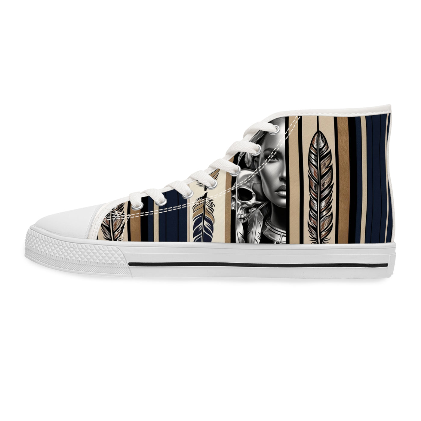 Women's High-Top Sneakers, Vivid Creations Designer Shoes Graphic Skull Design