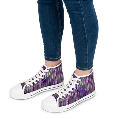 Women's High Top Sneakers - Stylish Purple Stripes Design