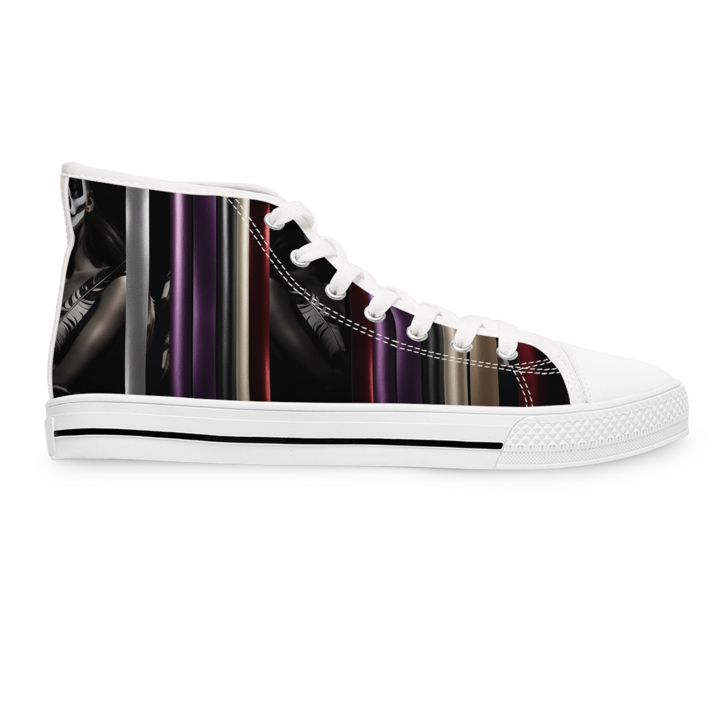 Women's High-Top Sneakers, Vivid Creations Designer Shoes Graphic Skull Design