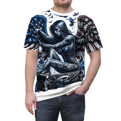 American Flag W/ Winged Female Skateboarding Silhouette T-shirt