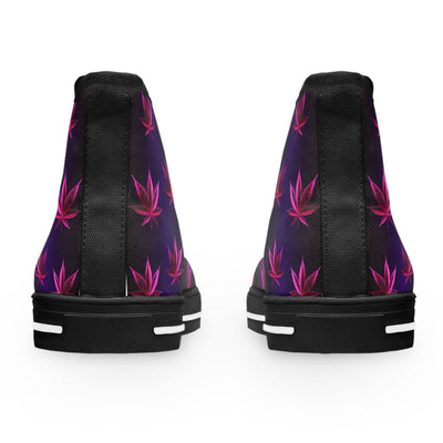 Trendy Women's High Top Sneakers with Purple Leaf Design