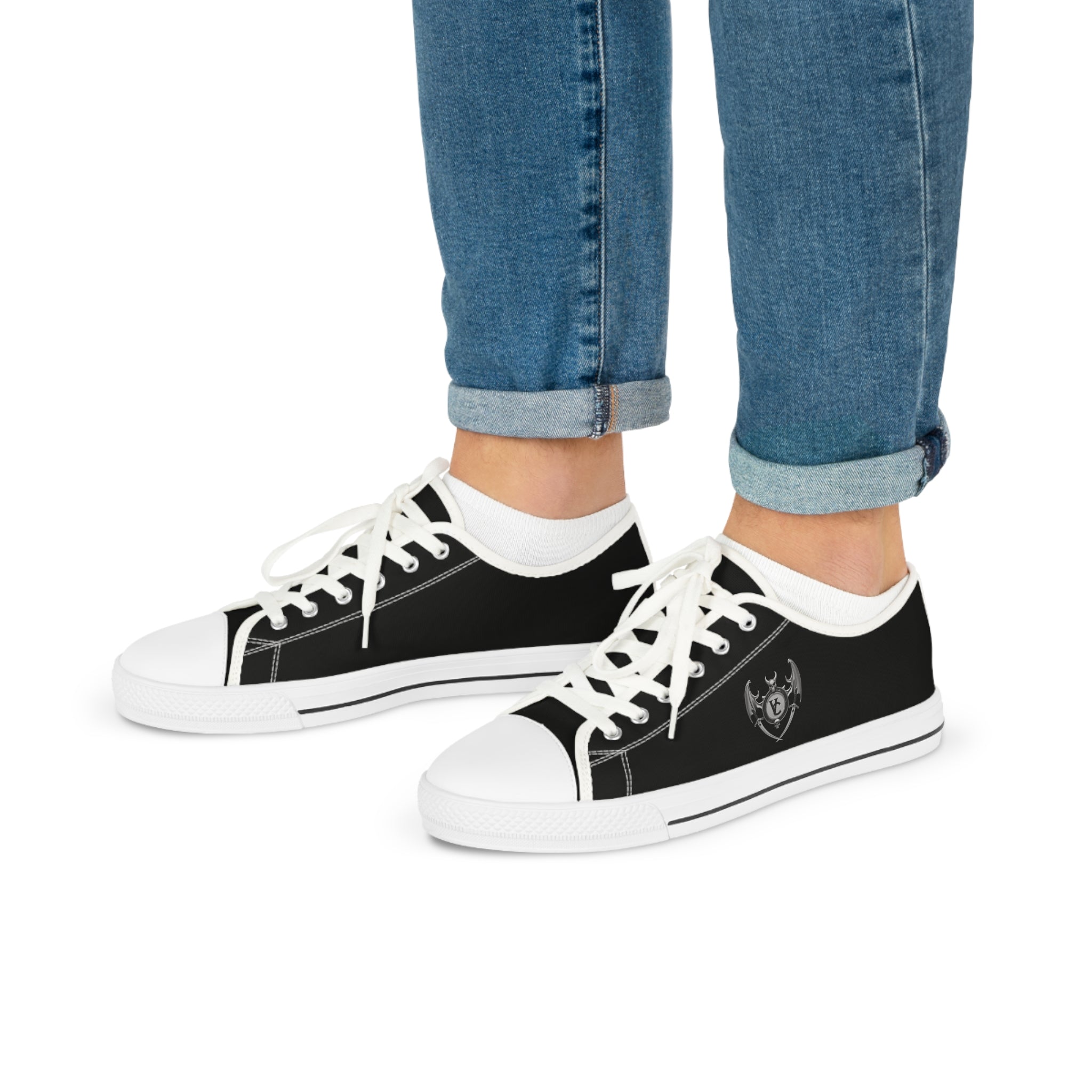 Men's Low Top Sneakers - Casual Black Sneakers with Unique Design