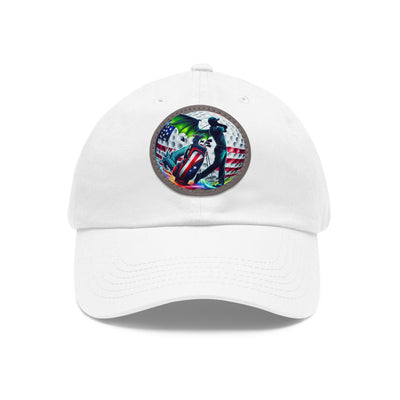 Dad Golf Hat with Leather Patch (Round), American Flag Silhouette Golf Ball Design