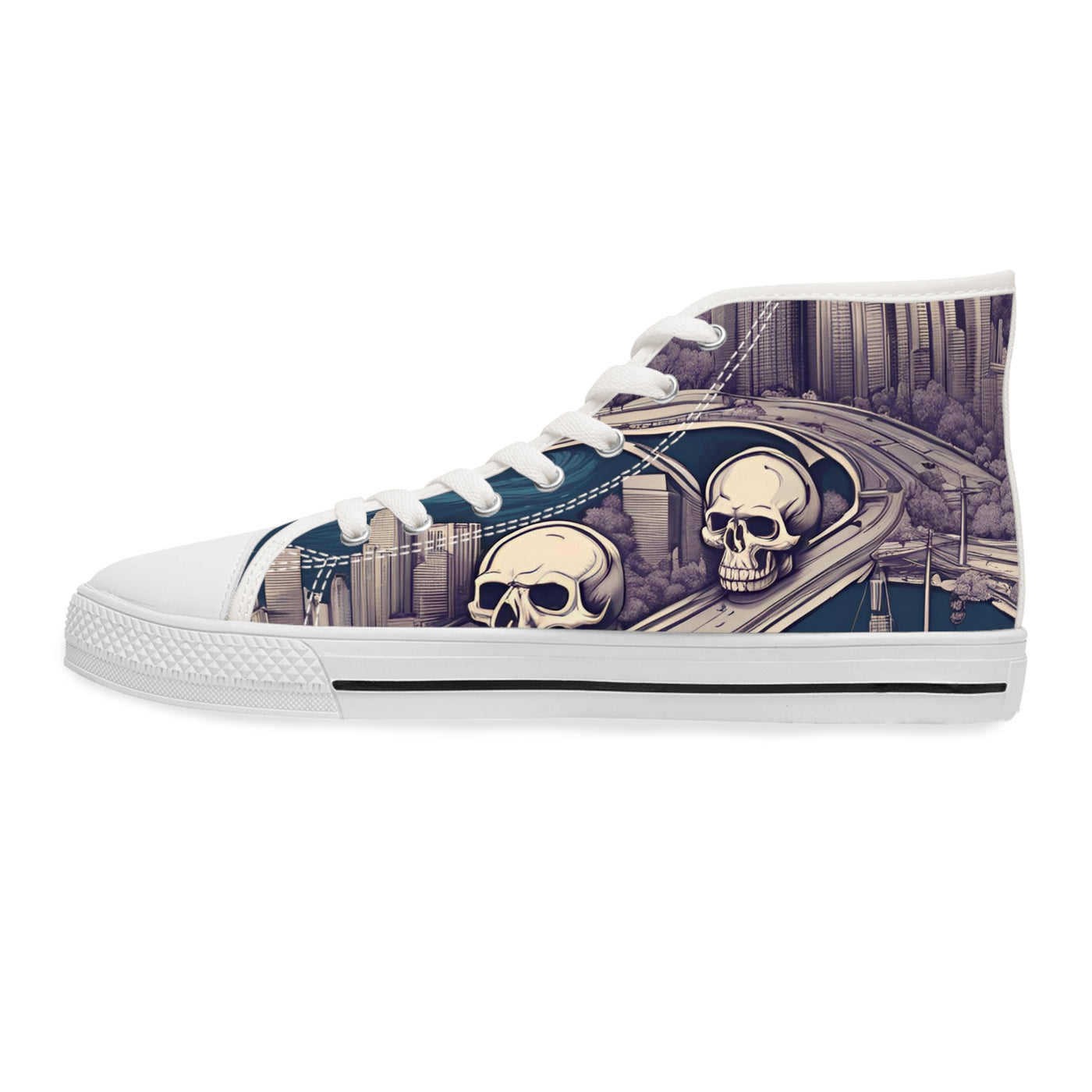 Women's High-Top Sneakers, Vivid Creations Designer Shoes Graphic Skull Design