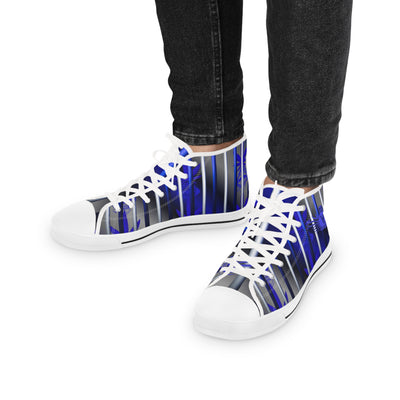 Men's High Top Sneakers - Blue Striped Urban Style