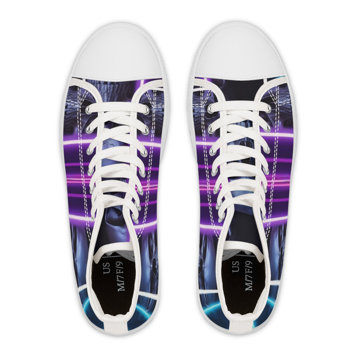 Women's High-Top Sneakers, Silver Skull W/Purple & Light Purple Pattern