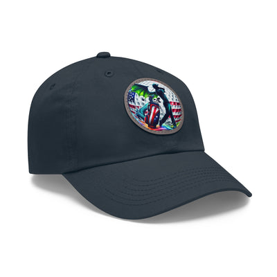 Dad Golf Hat with Leather Patch (Round), American Flag Silhouette Golf Ball Design