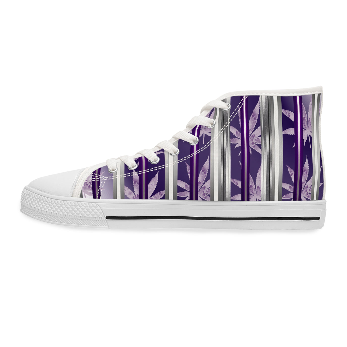 Trendy Women's High Top Sneakers with Elegant Purple Floral Design