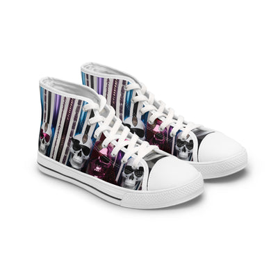 Women's High-Top Sneakers, Vivid Creations Designer Shoes Graphic Skull Design