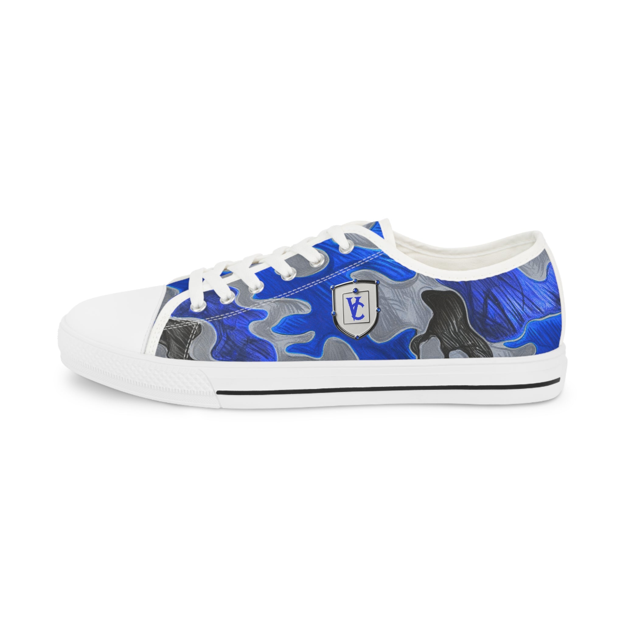 Stylish Men's Low Top Sneakers - Blue Camouflage Design