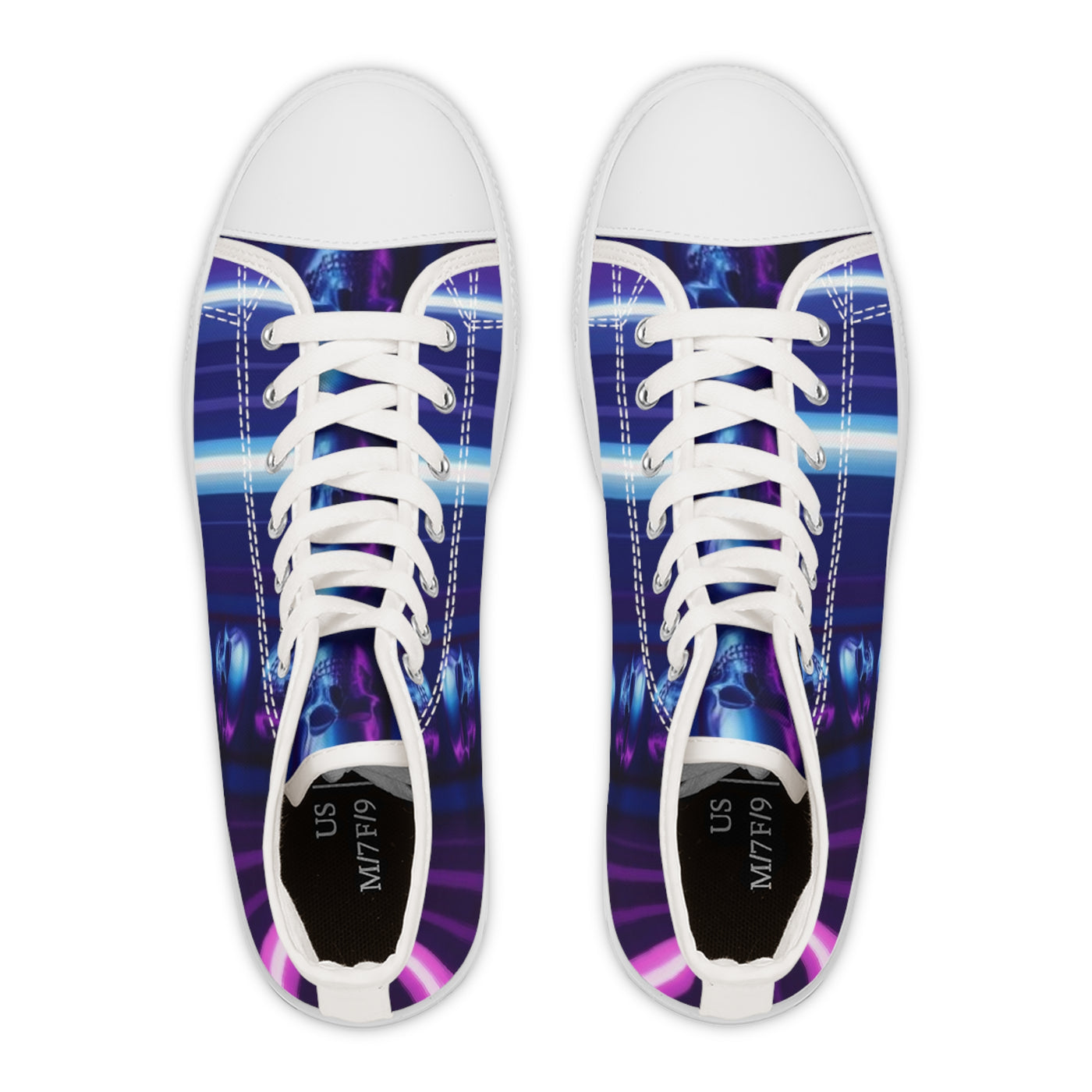 Women's High-Top Sneakers, Purple Skull W/Purple & Aqua Blue Pattern