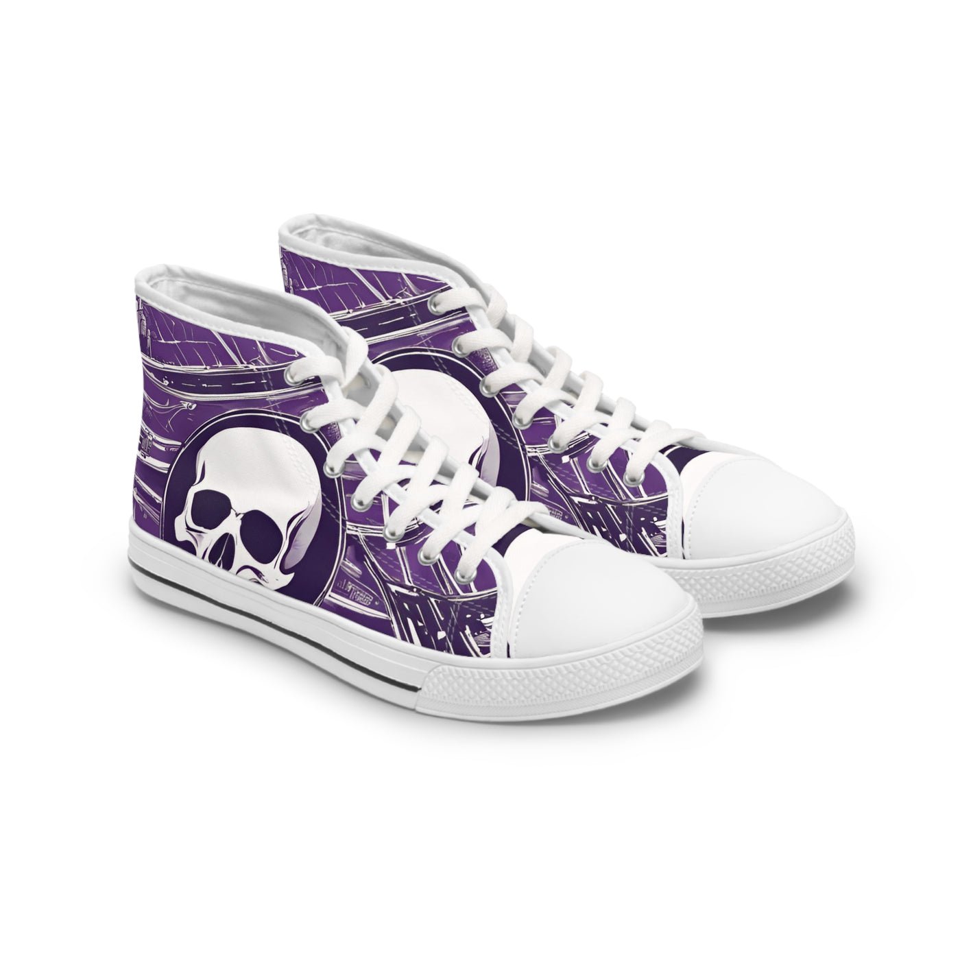 Women's High-Top Sneakers, Vivid Creations Designer Shoes Graphic Skull Design