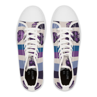 Women's High-Top Sneakers, Purple Skull W/Purple White & Aqua Blue Pattern