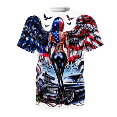 American Flag W/ Winged Female Silhouette & Hot Rod T-shirt