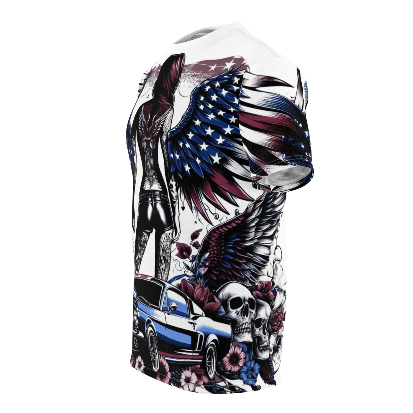 American Flag W/ Winged Female Silhouette & Mustang T-shirt