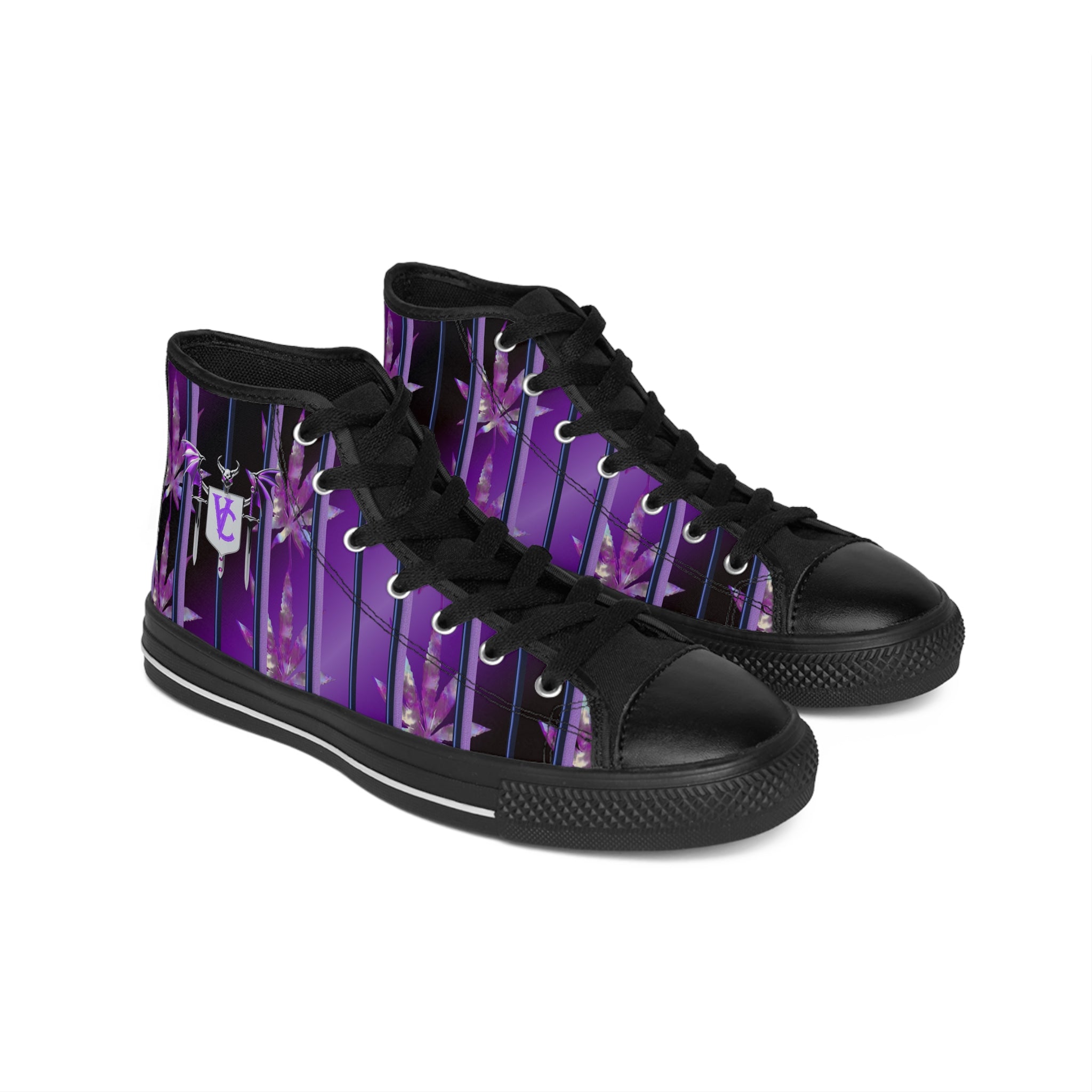 Stylish Women's High-Top Sneakers - Purple Floral Design