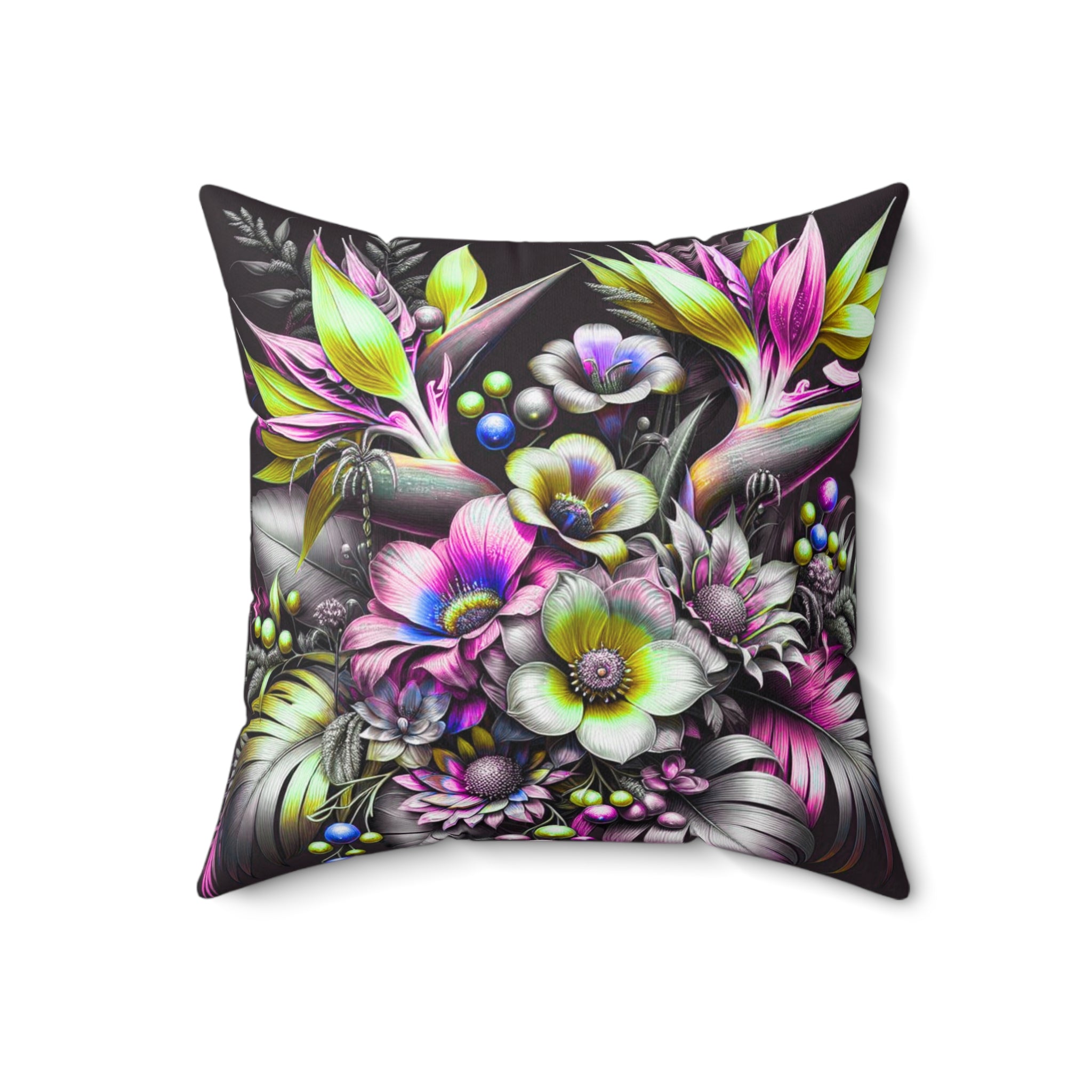 Colorful Floral Patterned Square Pillow for Home Decor