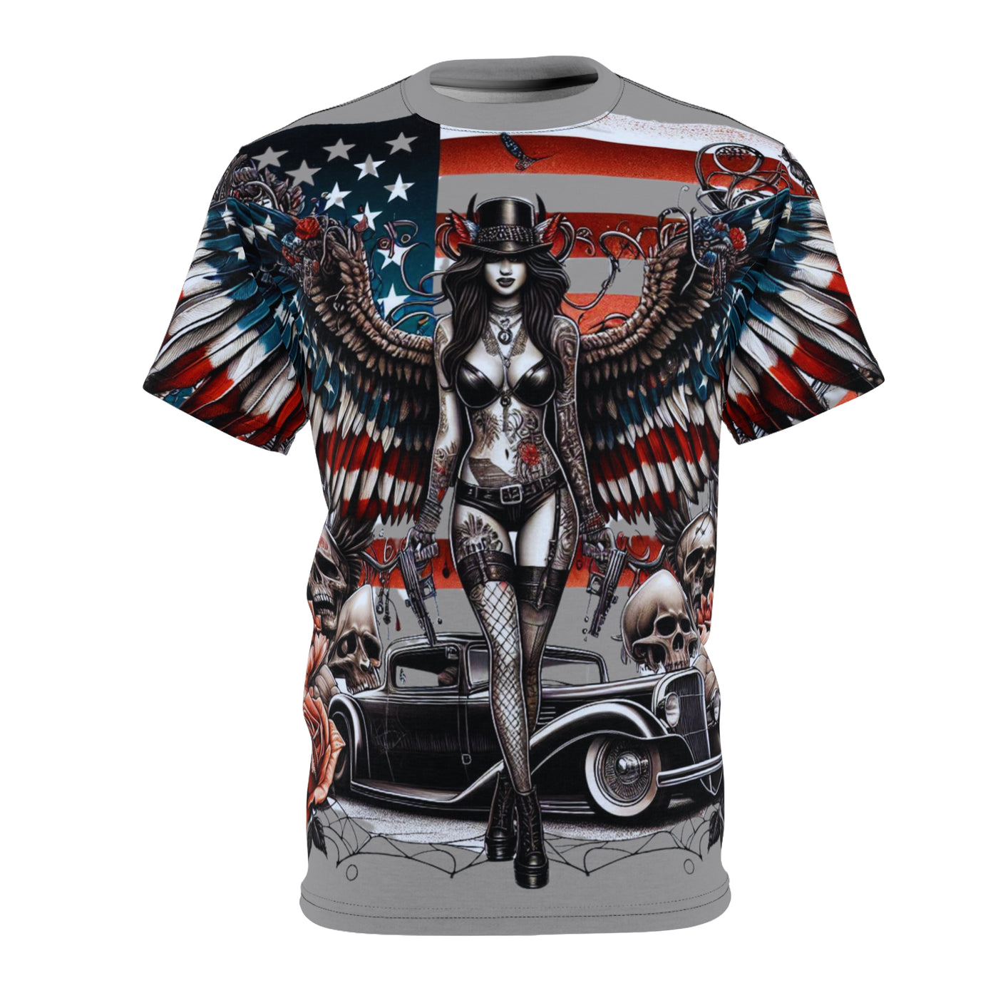 American Flag T-shirt, W/ Hot Rod