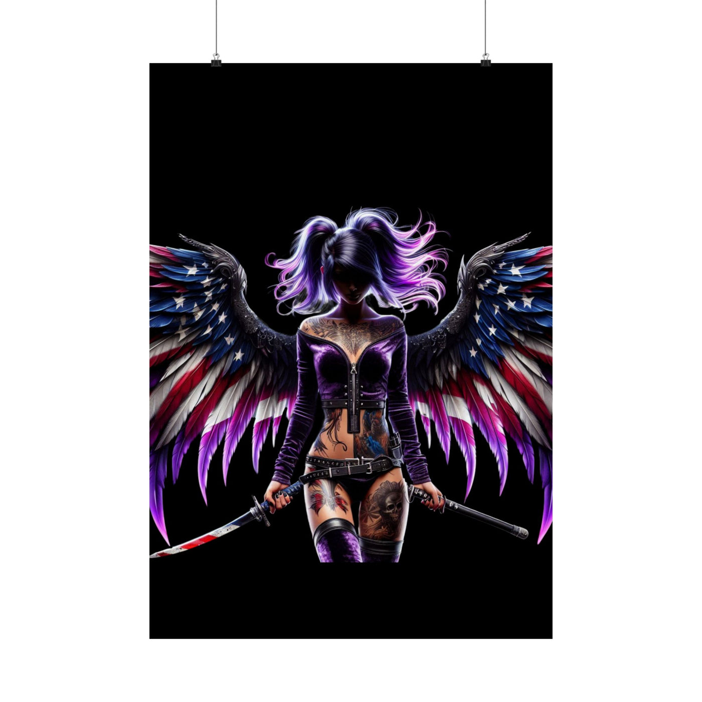 American Flag Poster, American Flag W/Winged Female Silhouette Poster