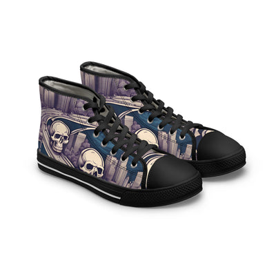 Women's High-Top Sneakers, Vivid Creations Designer Shoes Graphic Skull Design