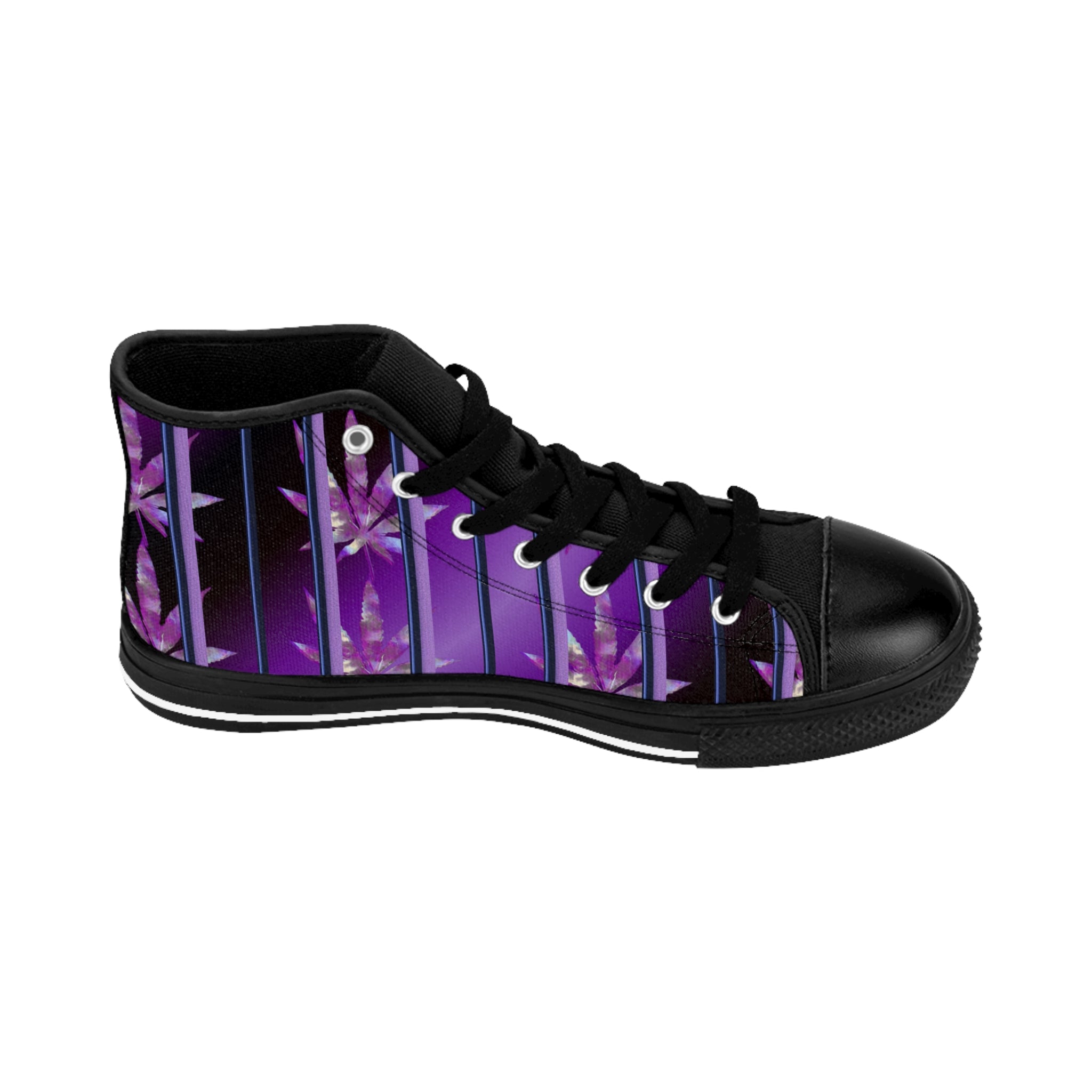 Stylish Women's High-Top Sneakers - Purple Floral Design
