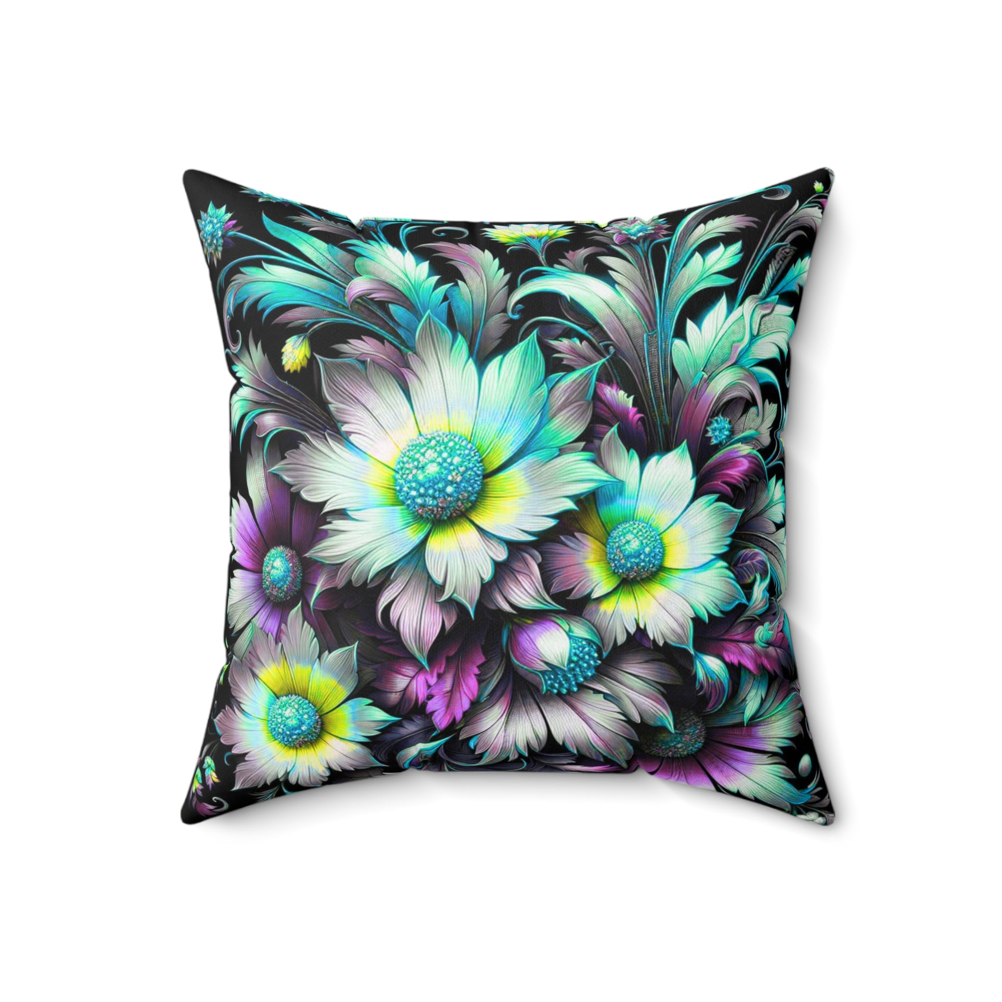 Colorful Floral Decor Pillow - Vibrant Spun Polyester Square Cushion for Home