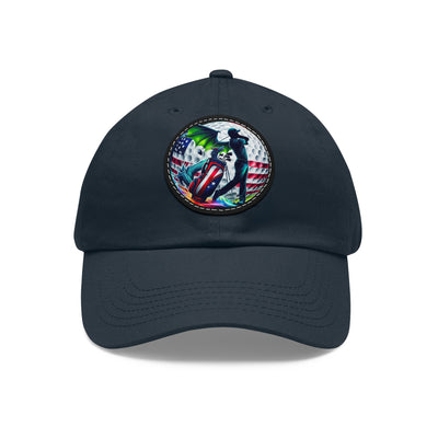 Dad Golf Hat with Leather Patch (Round), American Flag Silhouette Golf Ball Design