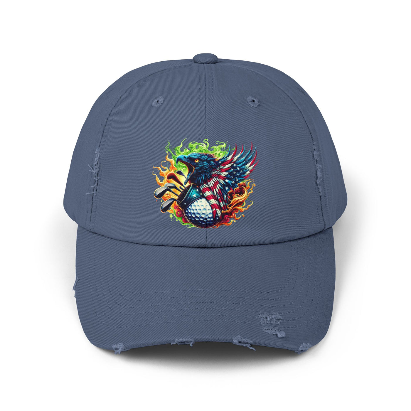 Distressed Cap, American Flag Eagle Golf Ball Design