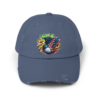 Distressed Cap, American Flag Eagle Golf Ball Design