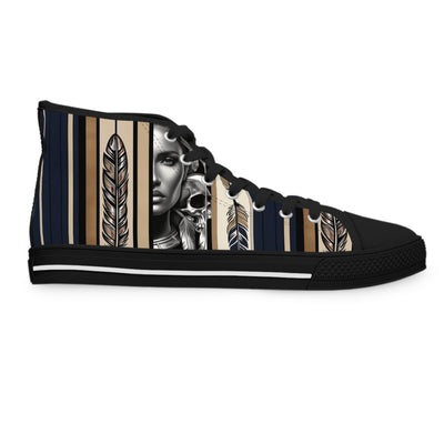 Women's High-Top Sneakers, Vivid Creations Designer Shoes Graphic Skull Design