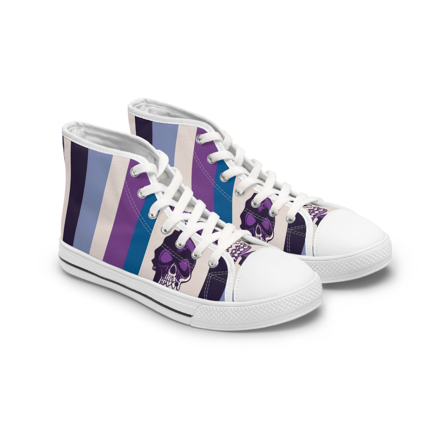 Women's High-Top Sneakers, Purple Skull W/Purple White & Aqua Blue Pattern