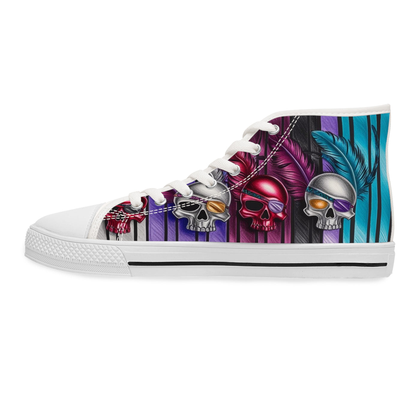 Women's High-Top Sneakers, Vivid Creations Designer Shoes Graphic Skull Design