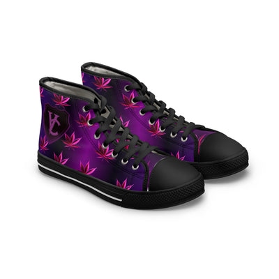 Trendy Women's High Top Sneakers with Purple Leaf Design