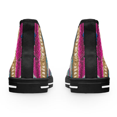 Colorful Woman's High-Top Sneakers - Trendy Snakeskin Patterned Fashion Shoes