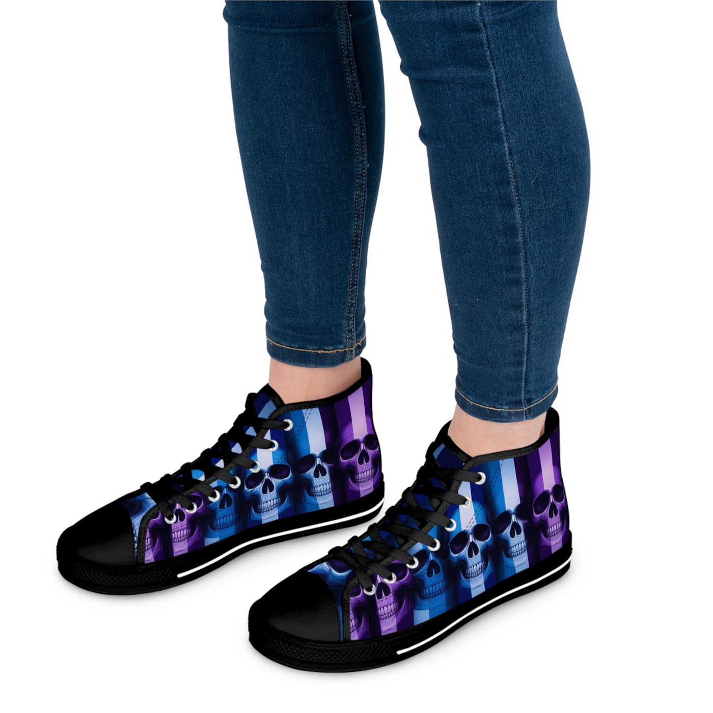 Women's High-Top Sneakers, Vivid Creations Designer Shoes Graphic Skull Design