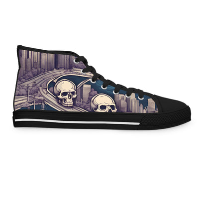 Women's High-Top Sneakers, Vivid Creations Designer Shoes Graphic Skull Design