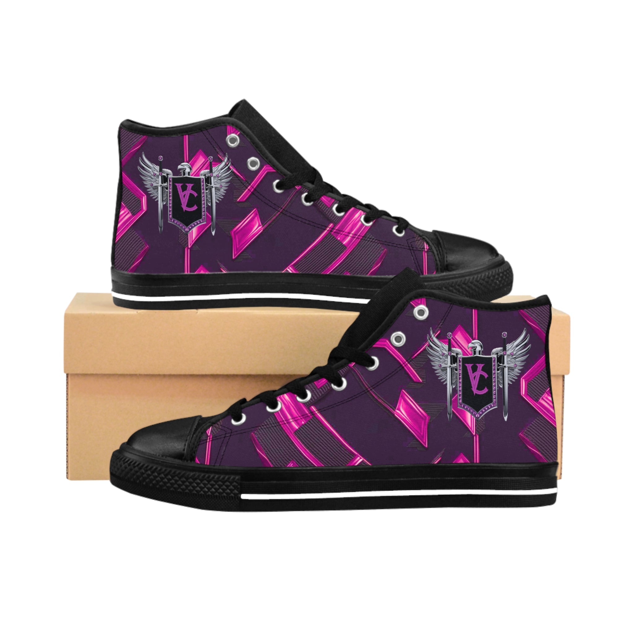 Stylish Women's High-Top Sneakers with Vibrant Pink Design