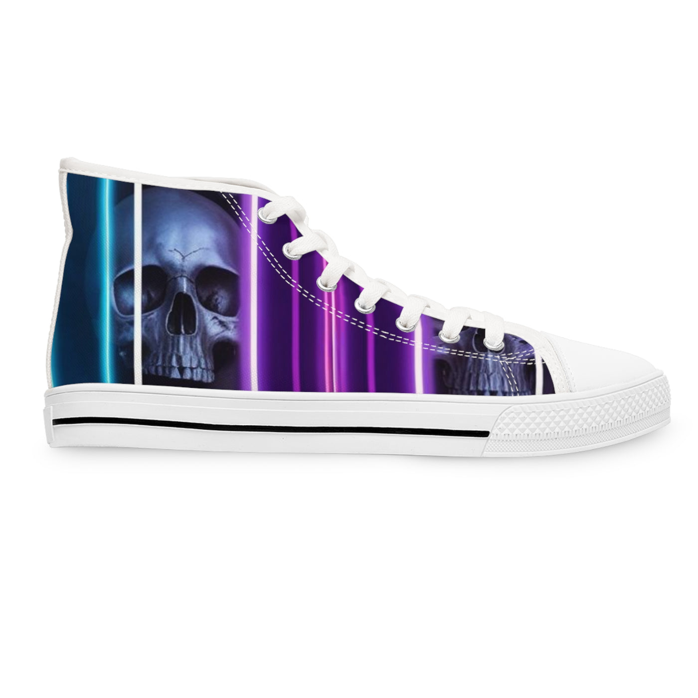 Women's High-Top Sneakers, Silver Skull W/Purple & Light Purple Pattern