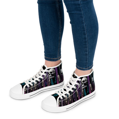 Women's High-Top Sneakers, Vivid Creations Designer Shoes Graphic Skull Design