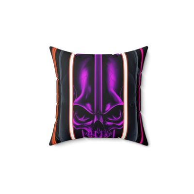 15, Polyester Square Purple Skull Pillow W/Red Gray & Black Stripped Pattern