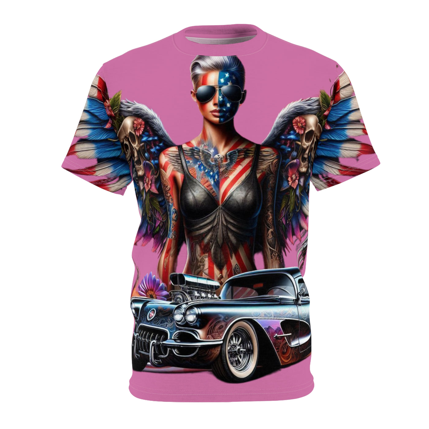 American Flag W/ Winged Male & Female Silhouette & Corvette T-shirt