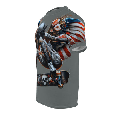 American Flag W/ Winged Female Skateboarding Silhouette T-shirt