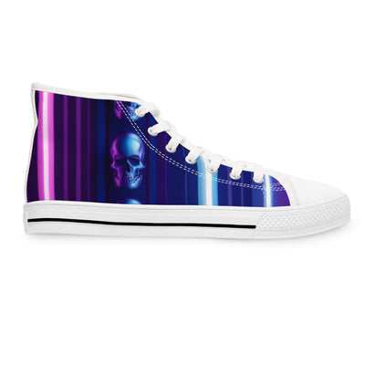 Women's High-Top Sneakers, Purple Skull W/Purple & Aqua Blue Pattern