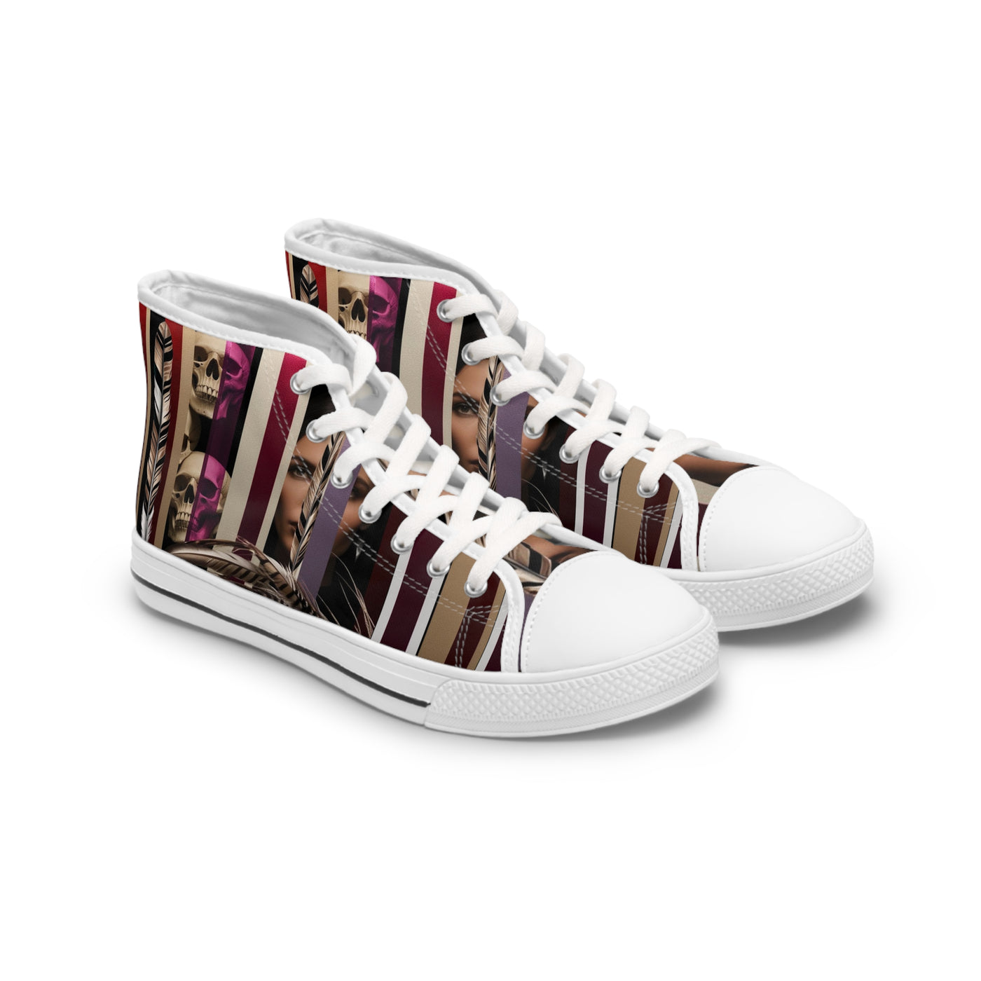 Women's High-Top Sneakers, Vivid Creations Designer Shoes Graphic Skull Design