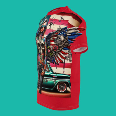 American Flag W/ Winged Female Silhouette & Hot Rod T-shirt