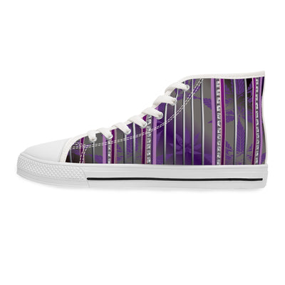 Women's High Top Sneakers - Stylish Purple Stripes Design