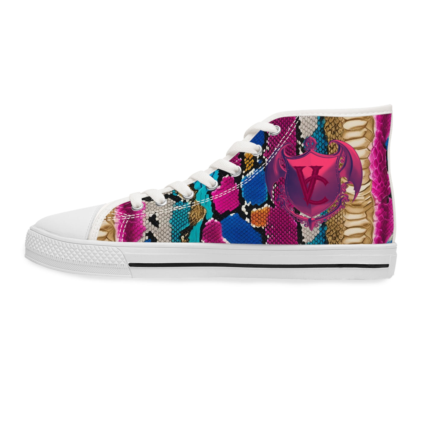 Colorful Woman's High-Top Sneakers - Trendy Snakeskin Patterned Fashion Shoes