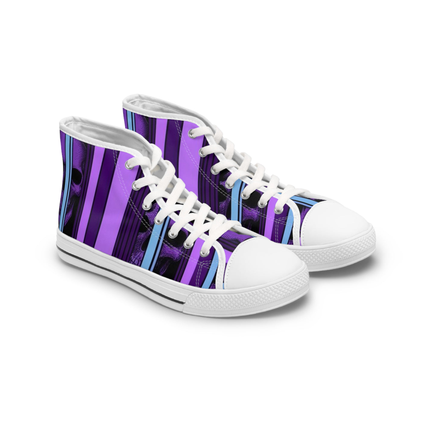 Women's High-Top Sneakers, Purple Skull W/Purple & Aqua Blue Pattern