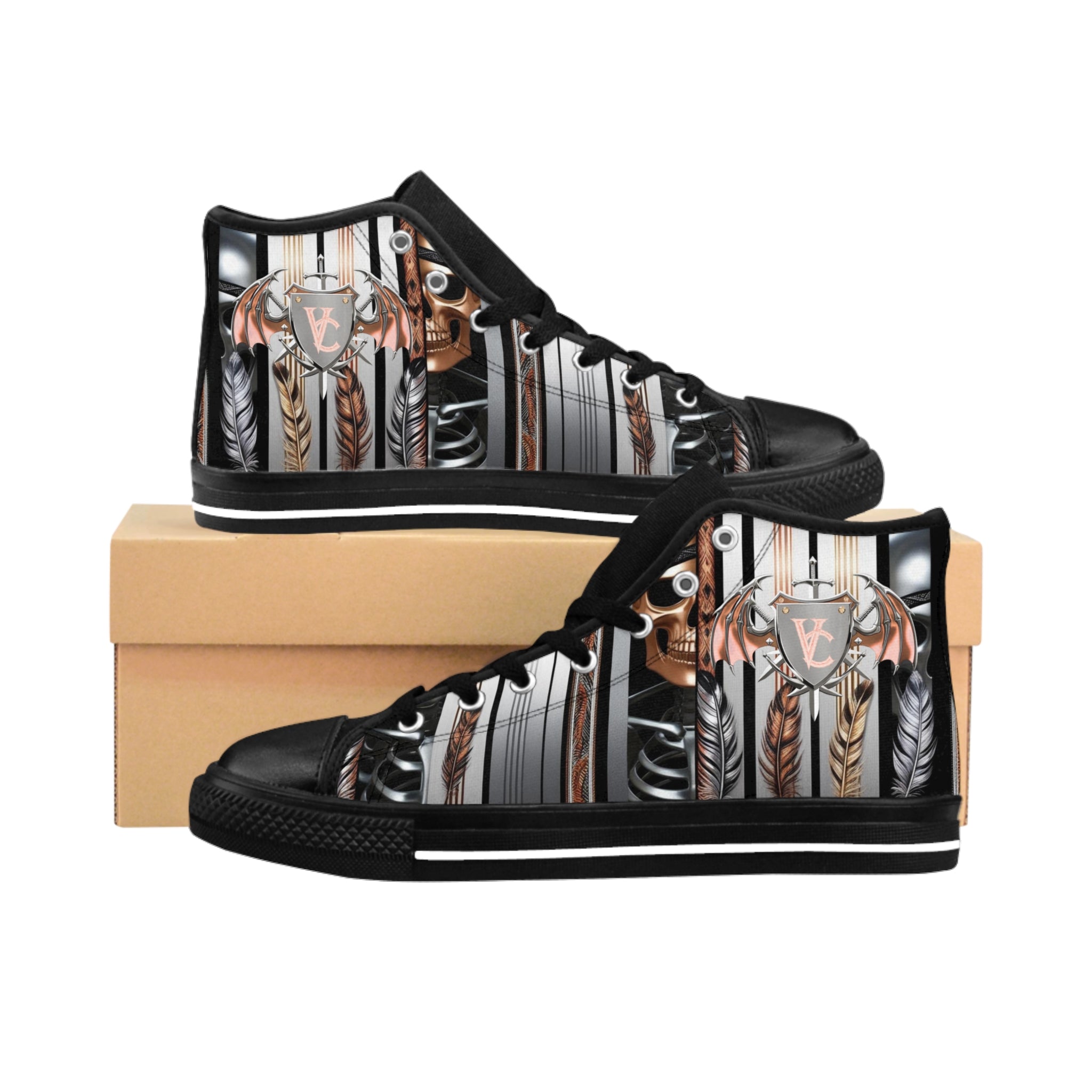 Men's Classic Sneakers with Tribal Design - Stylish High-Top Footwear for Everyday Adventures